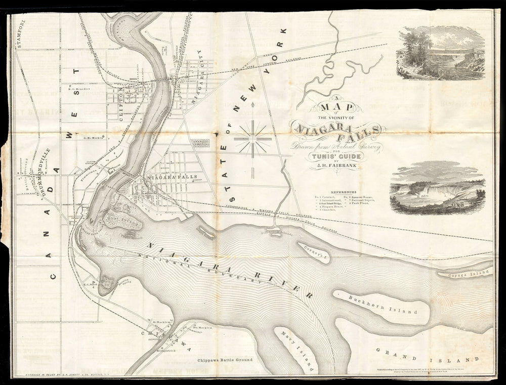 'The vicinity of NIAGARA FALLS'. Town plan for Tunis' Guide. FAIRBANK 1869 map
