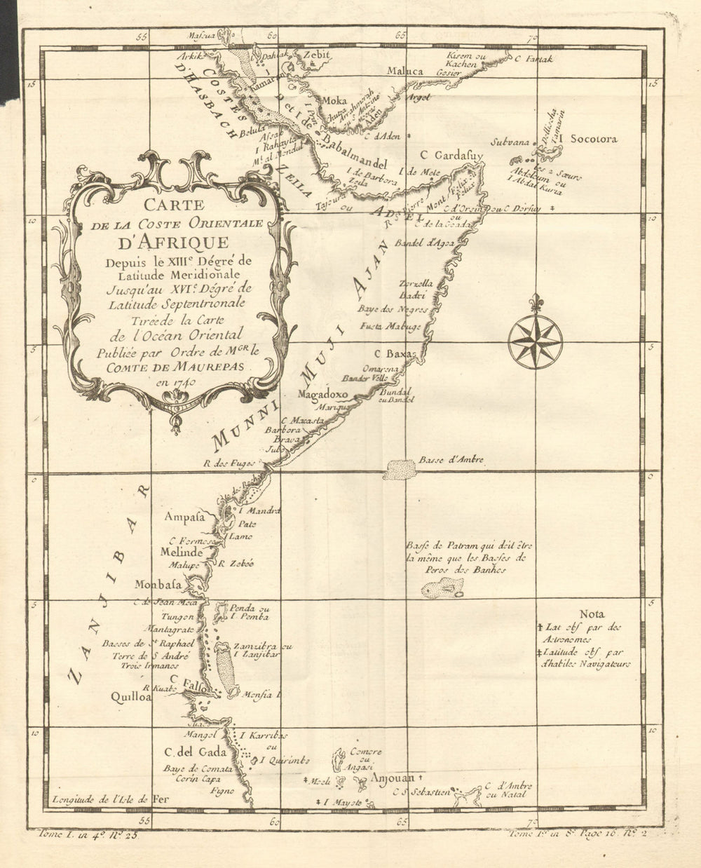 'Coste Orientale d'Afrique…' East Africa Kenya Tanzania Somalia. BELLIN 1758 map