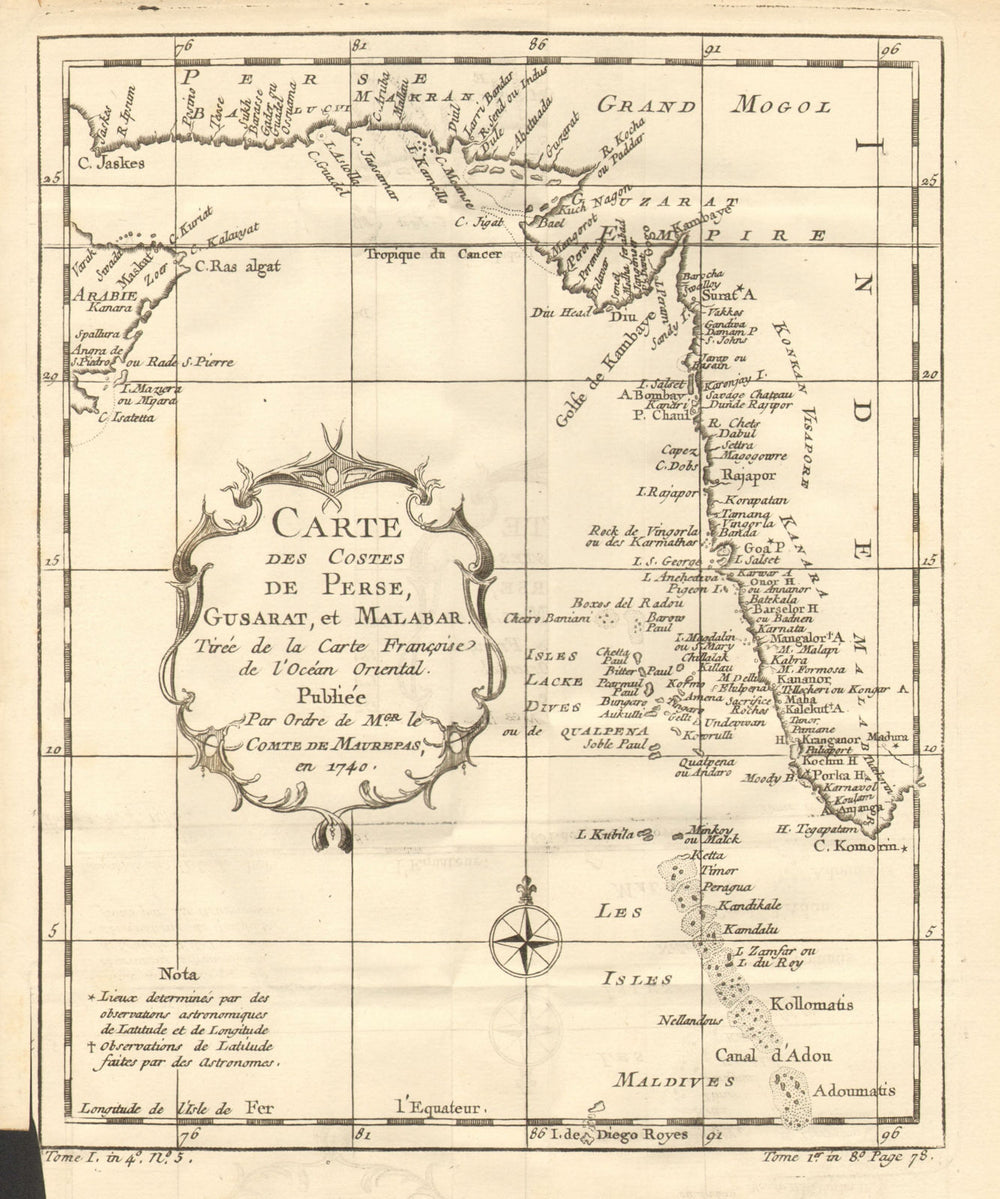 'Costes de Perse, Gusarat, et Malabar'. Indian Ocean. Pakistan. BELLIN 1758 map