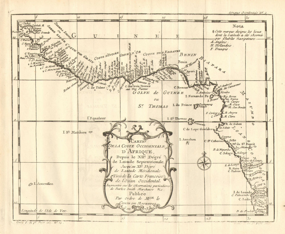 'Coste Occidentale d'Afrique…' West Africa. Gulf of Guinea. BELLIN 1758 map