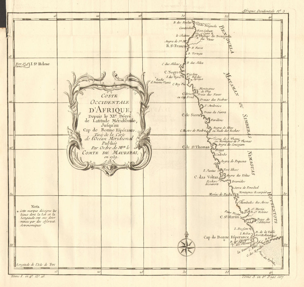 'Coste Occidentale d'Afrique…' South Africa Namibia. BELLIN 1758 old map