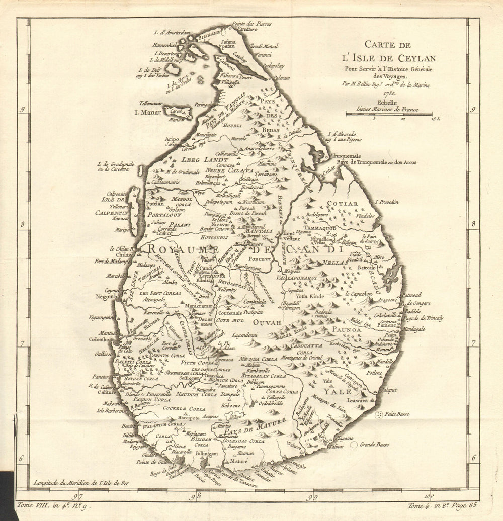 'Carte de l'Isle de Ceylan'. Ceylon. Sri Lanka. BELLIN 1758 old antique map