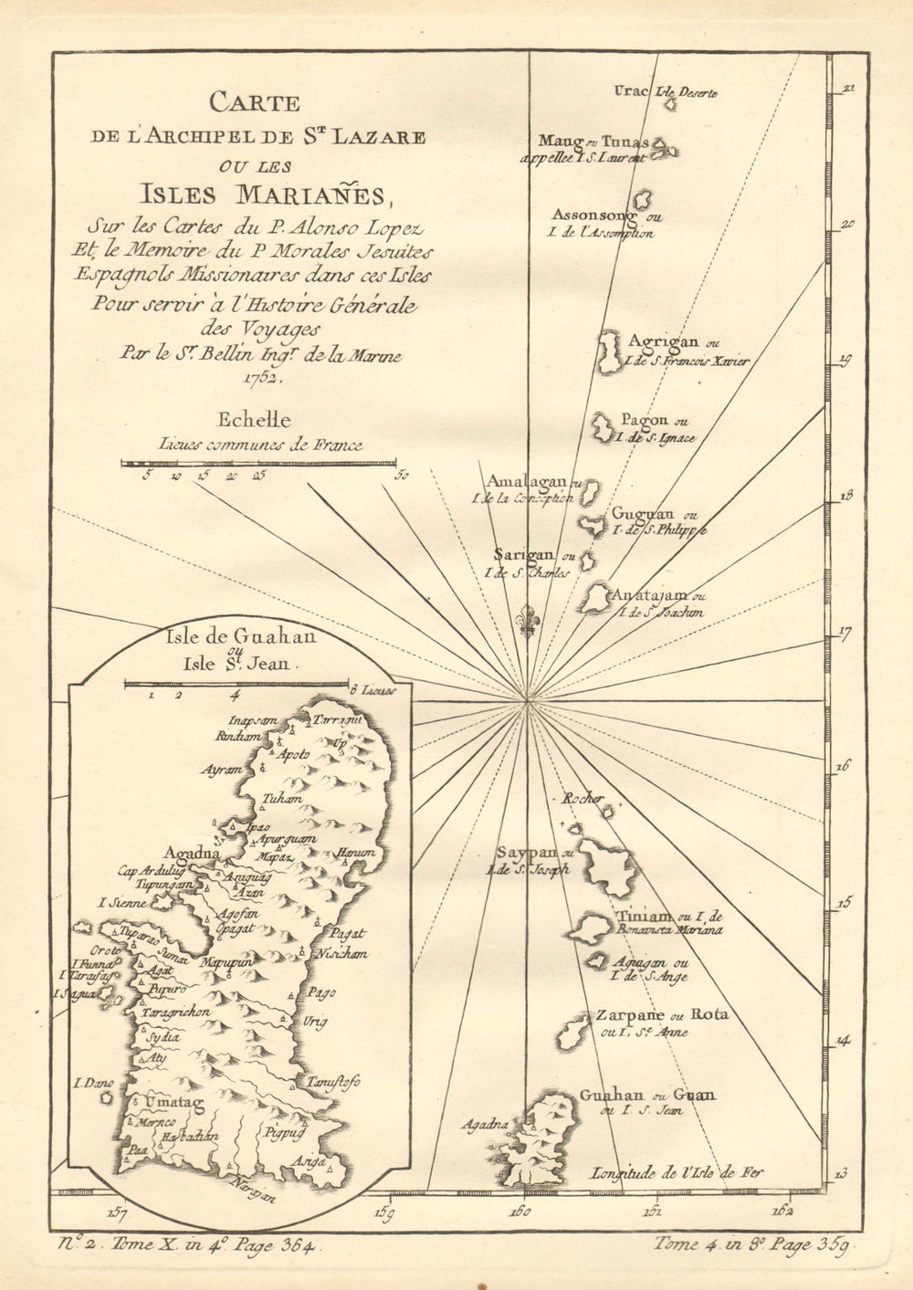 Archipel de St Lazare. Les Marianes Mariana Islands Guam Saipan. BELLIN 1758 map