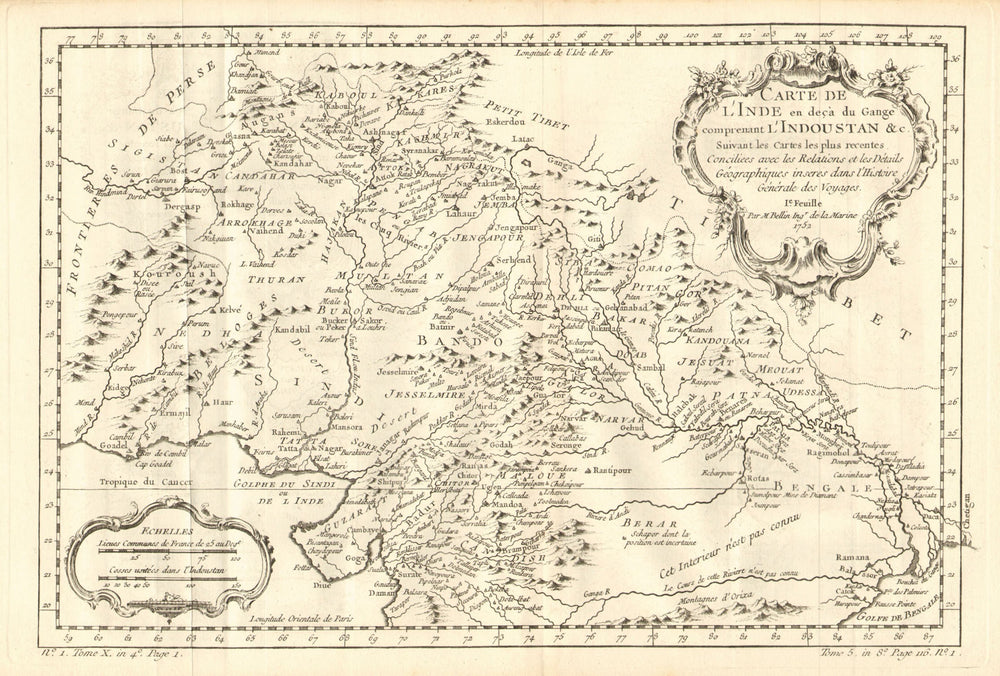 'Inde en deçà du Gange'. Hindustan India Pakistan Afghanistan. BELLIN 1758 map