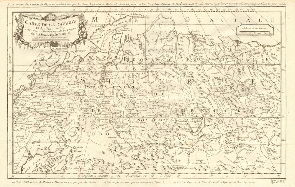 'Carte de la Siberie et des Pays voisins'. Siberia Russia. BELLIN 1758 old map