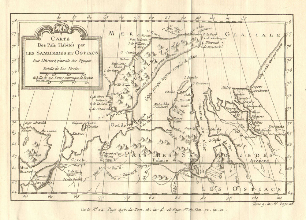 Pais habités par les Samojedes & Ostiacs. Novaya Zemlya Siberia. BELLIN 1758 map