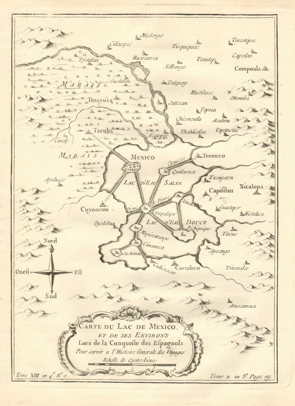 'Lac de Mexique et de ses Environs'. Mexico City & Lake Texcoco. BELLIN 1758 map