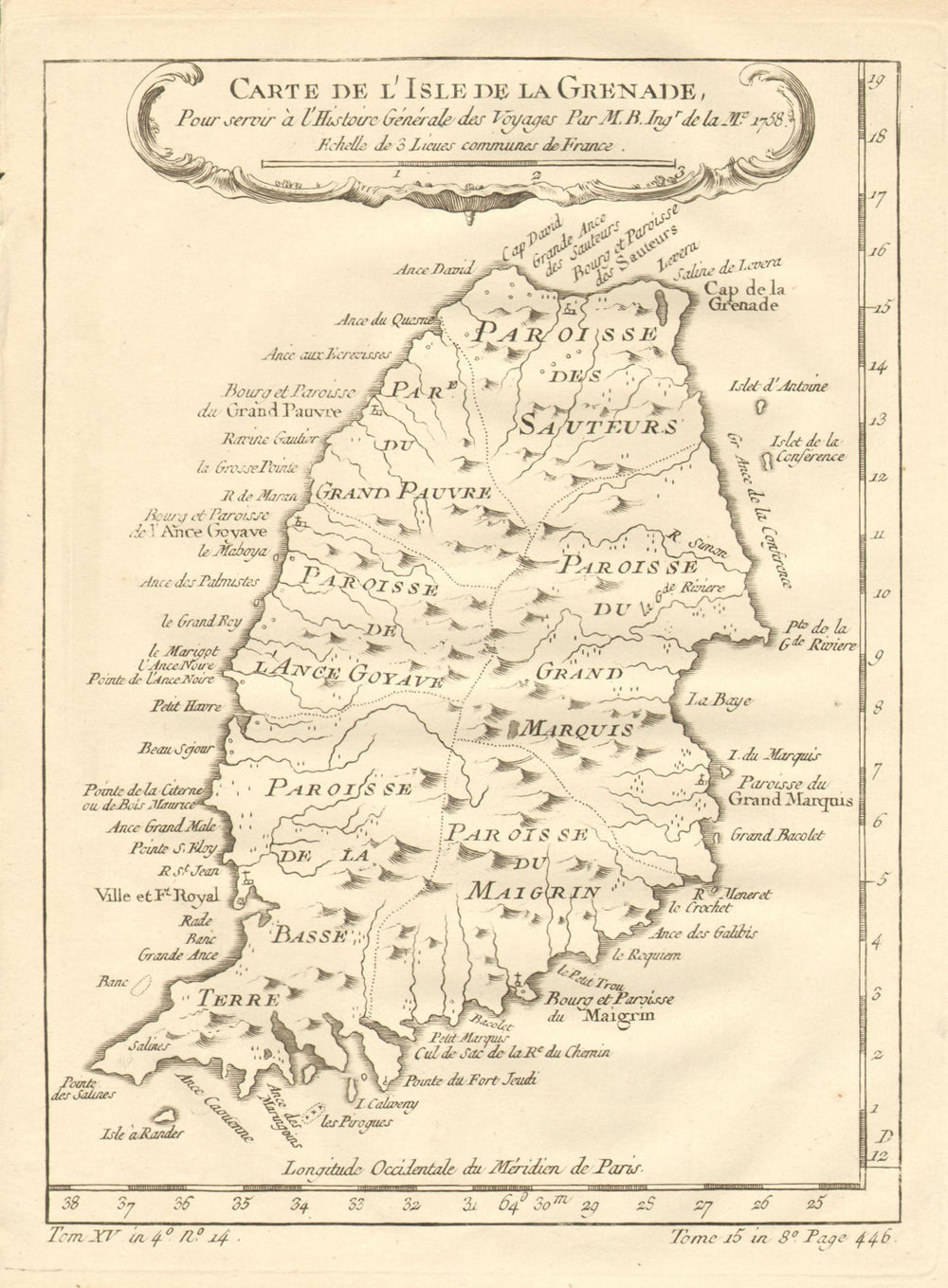 'Carte de l'Isle de la Grenade'. Grenada, Caribbean. BELLIN 1758 old map