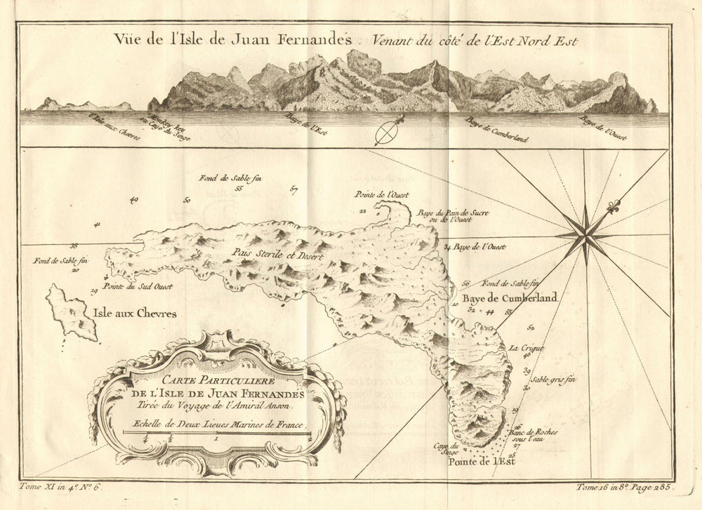 'Isle de Juan Fernandés'. Robinson Crusoe Island Juan Fernandez. BELLIN 1758 map