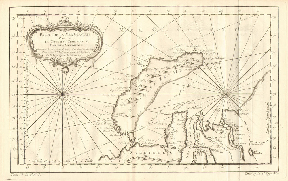 Partie de la Mer Glaciale…Novelle Zemble' Novaya Zemlya Siberia. BELLIN 1758 map