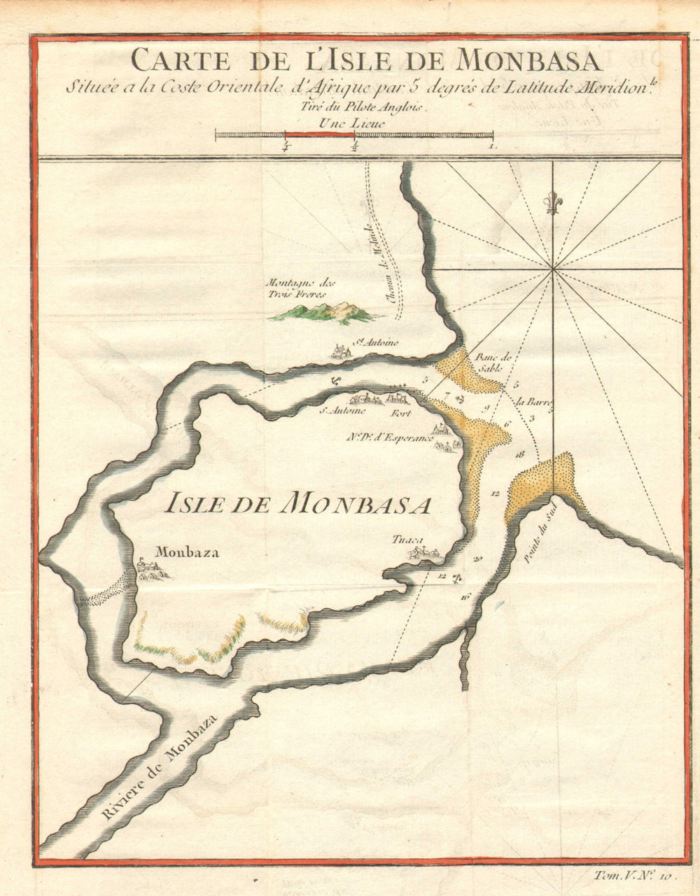 'Carte de L'Isle de Monbasa' by Jacques-Nicholas Bellin. Mombasa Kenya c1750 map