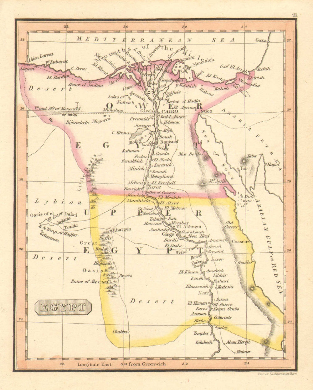 'Egypt ' by Fenner - Lower & Upper Egypt c1830 old antique map plan chart