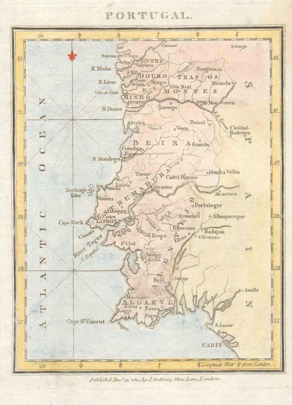'Portugal' by Joyce Gold 1810 antique vintage map plan chart
