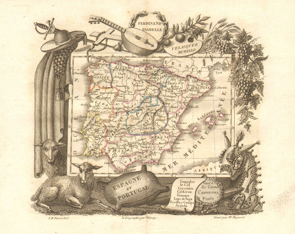 'Espagne et Portugal' by Aristide Michel Perrot. Iberia Spain 1823 old map