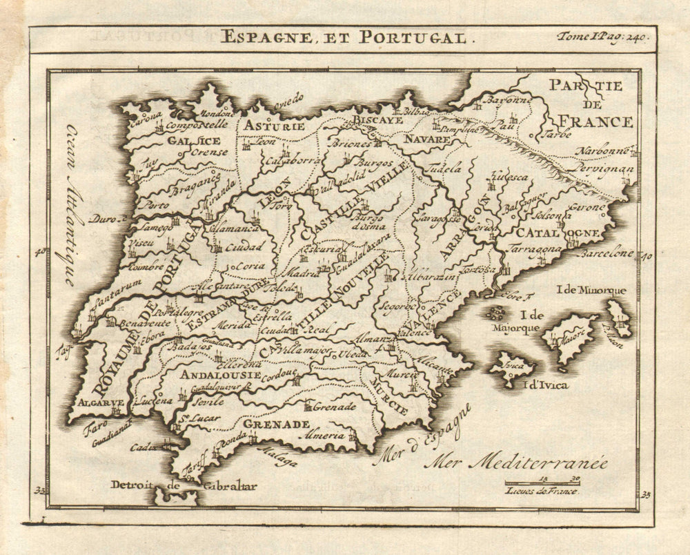 'Espagne et Portugal' by Henry Abraham Chatelain. Iberia Spain 1743 old map