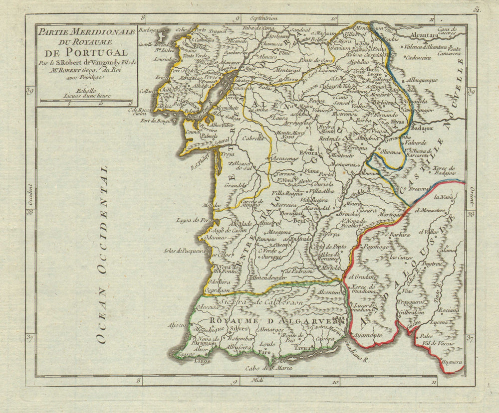 'Partie Meridionale du Royaume de Portugal'. VAUGONDY. Algarve Alentejo 1749 map
