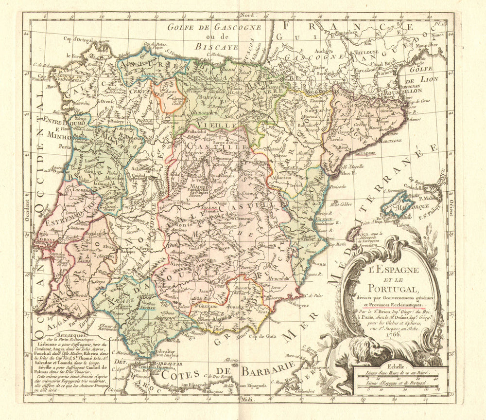 'L'Espagne et le Portugal…' by de la TOUR/DESNOS. Iberia Spain 1766 old map