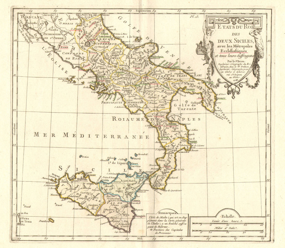 Etats du Roi des Deux Siciles… TOUR/DESNOS. Kingdom of the Two Sicilies 1766 map
