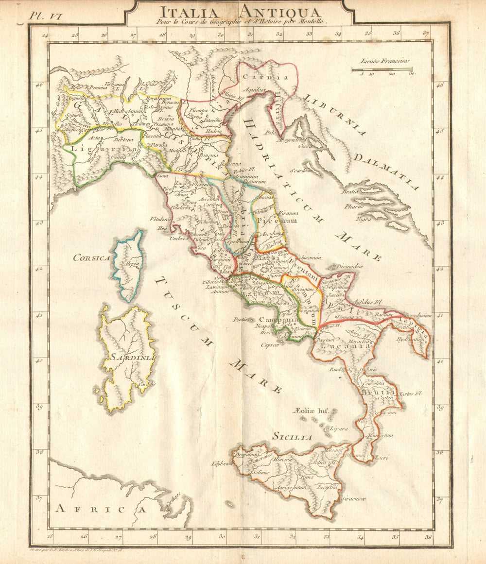 'Italia Antiqua' by Pierre François Tardieu. Ancient Roman Italy c1780 old map