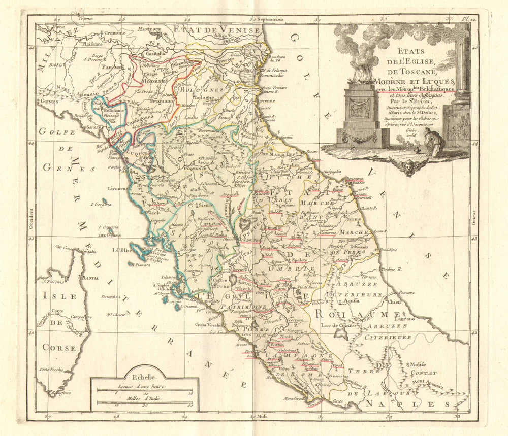 'Etats de L'Eglise, de Toscane, Modene et Luques…' de la TOUR/DESNOS 1766 map