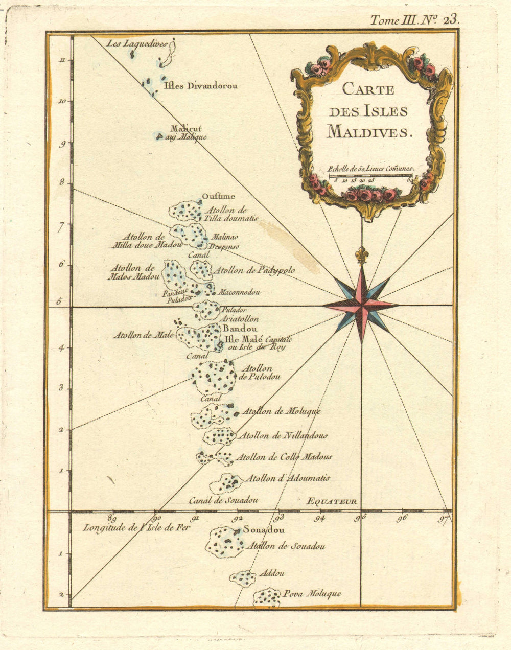 'Carte des Isles Maldives.' by Jacques-Nicholas Bellin. Islands c1750 old map