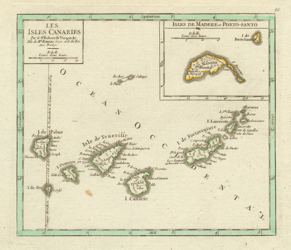 'Les Isles Canaries'. ROBERT DE VAUGONDY. Canary Islands & Madeira 1749 map