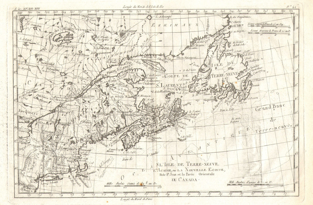 'L'Isle de Terre-Neuve, L'Acadie, ou la Nouvelle Ecosse…' BELLIN Canada 1780 map