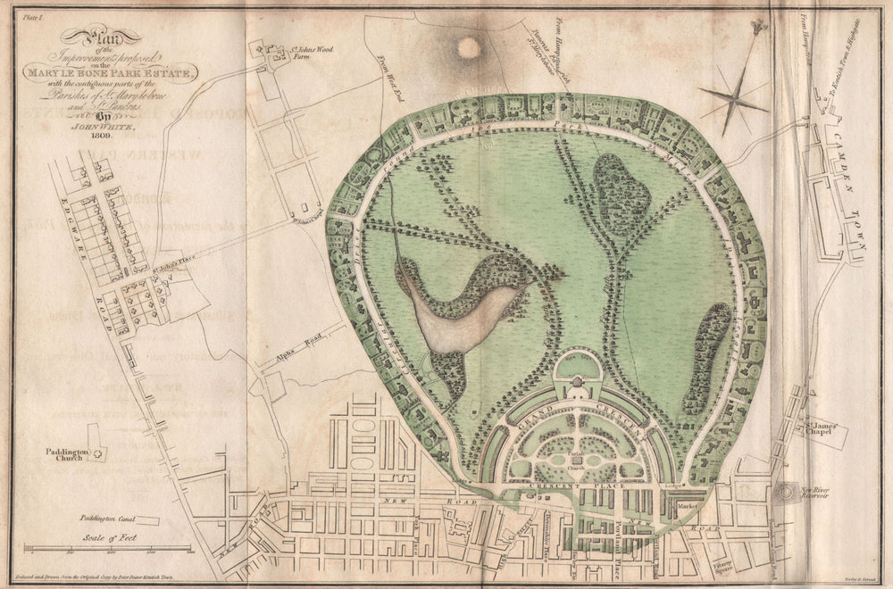John White's Regent's Park plan. Marylebone Park Estate. St John's Wood 1815 map