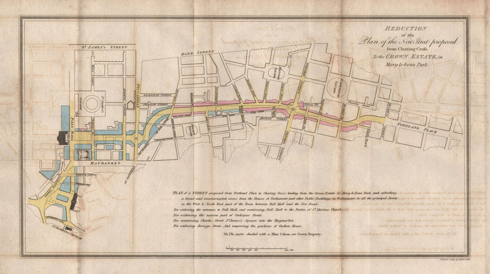 John Nash's Regent Street plan of 'the New Street proposed…' 1815 old map