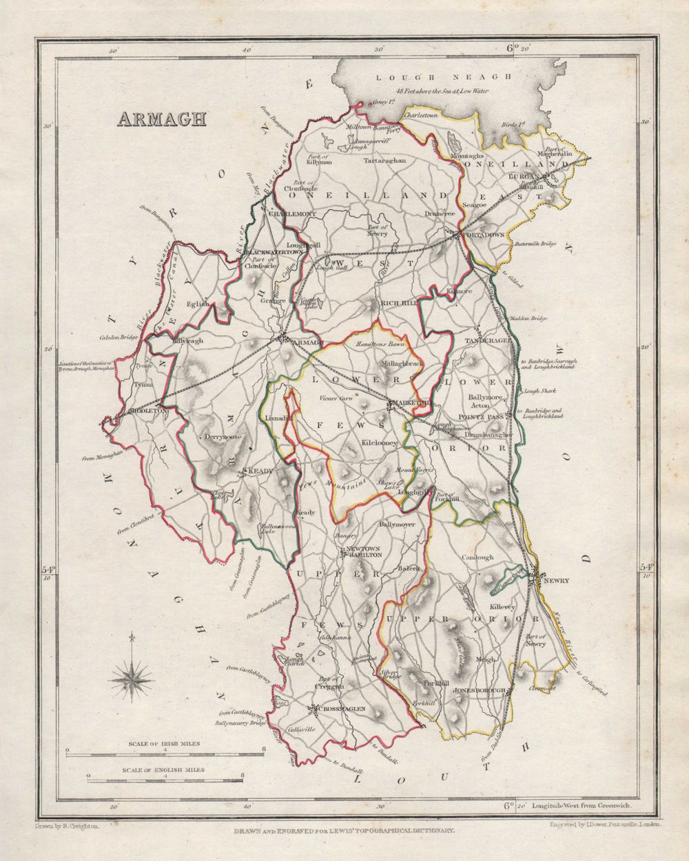 COUNTY ARMAGH antique map for LEWIS by CREIGHTON & DOWER. Ulster 1846 old