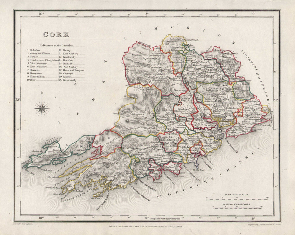 COUNTY CORK antique map for LEWIS by CREIGHTON & DOWER. Ireland 1846 old