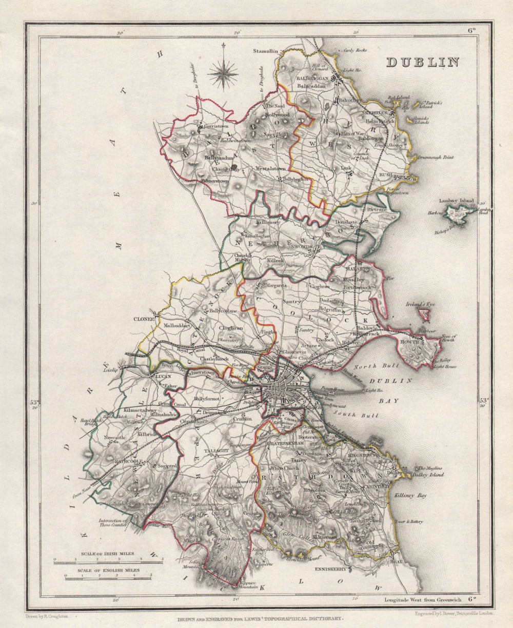 COUNTY DUBLIN antique map for LEWIS by CREIGHTON & DOWER. Ireland 1846 old