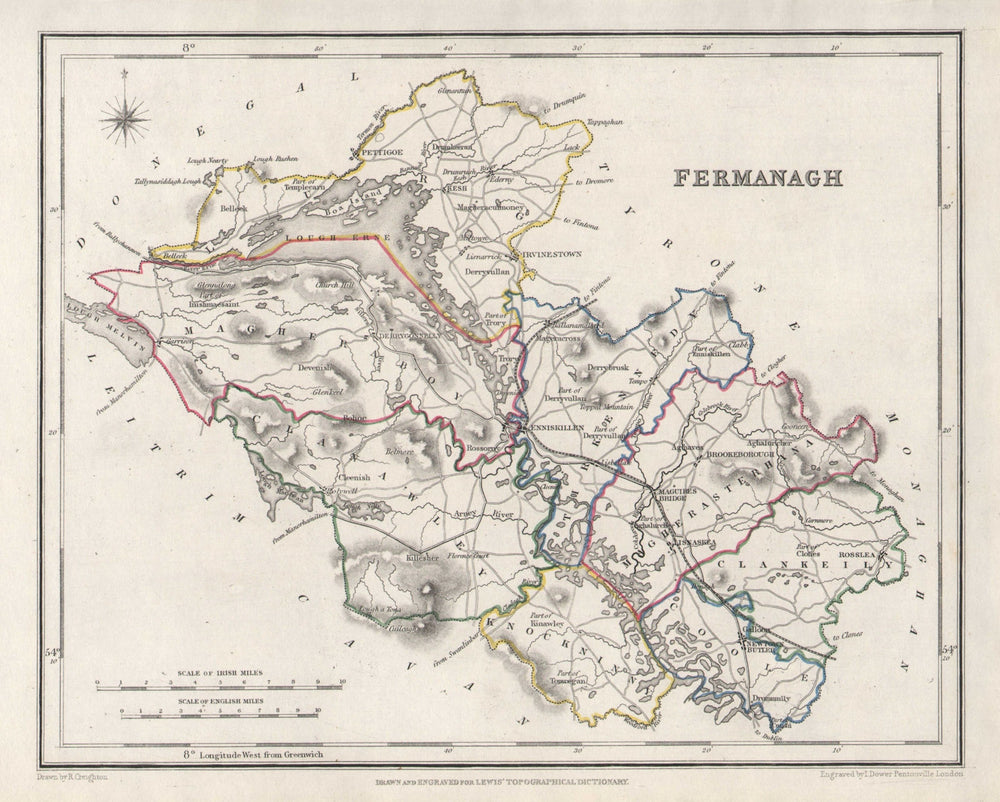 COUNTY FERMANAGH antique map for LEWIS by CREIGHTON & DOWER. Ulster 1846