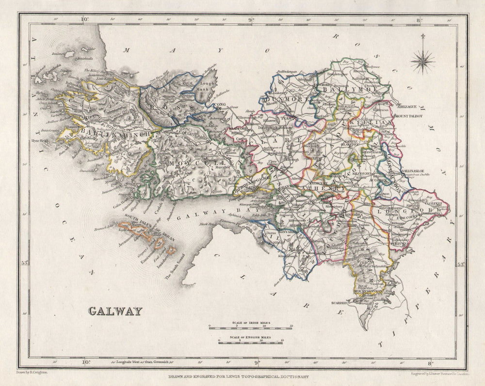 COUNTY GALWAY antique map for LEWIS by CREIGHTON & DOWER. Ireland 1846 old