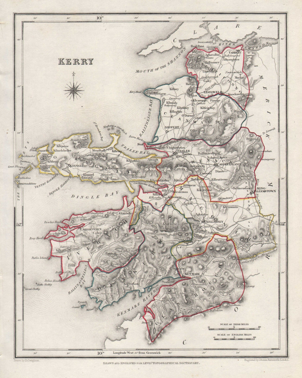 COUNTY KERRY antique map for LEWIS by CREIGHTON & DOWER. Ireland 1846 old
