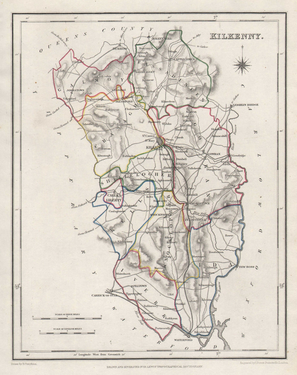 COUNTY KILKENNY antique map for LEWIS by CREIGHTON & DOWER. Ireland 1846