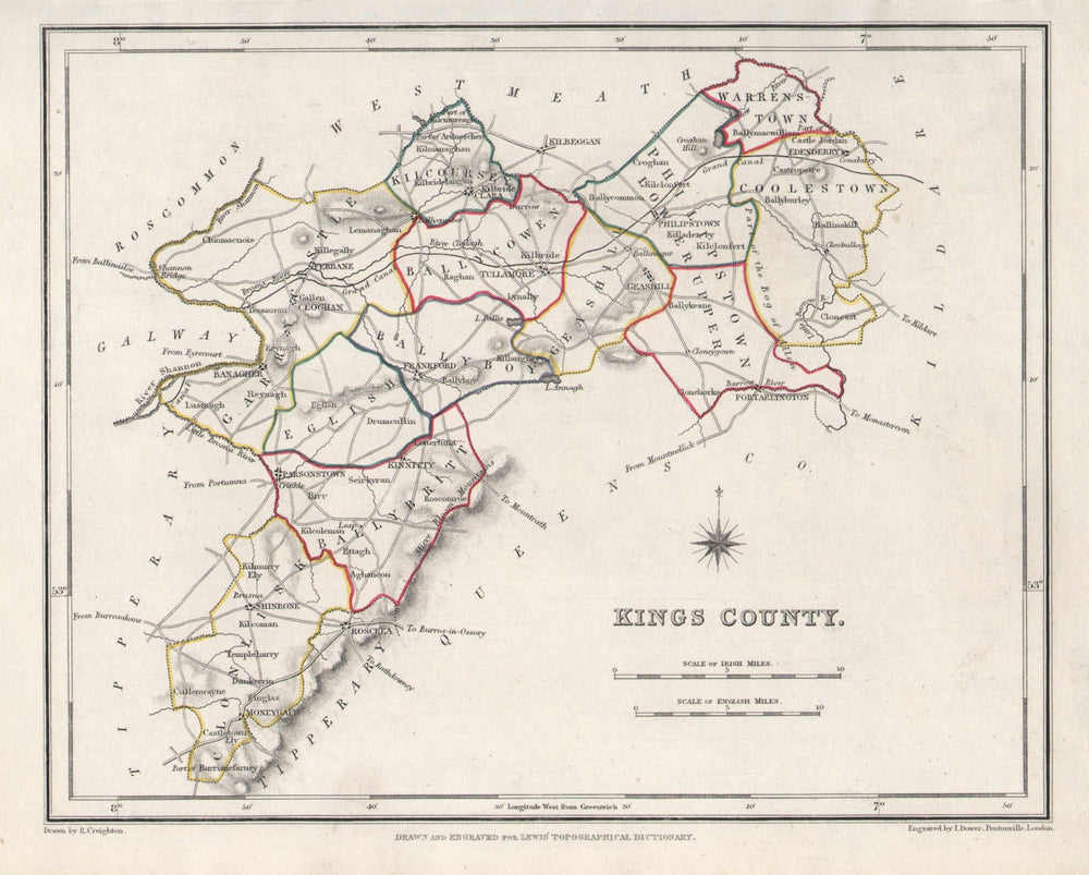 KINGS COUNTY (OFFALY) antique map for LEWIS. CREIGHTON & DOWER. Ireland 1846