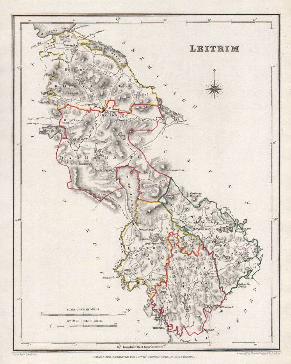 COUNTY LEITRIM antique map for LEWIS by CREIGHTON & DOWER. Ireland 1846
