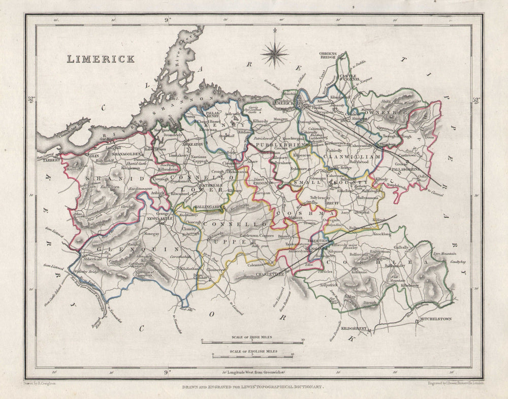 COUNTY LIMERICK antique map for LEWIS by CREIGHTON & DOWER. Ireland 1846