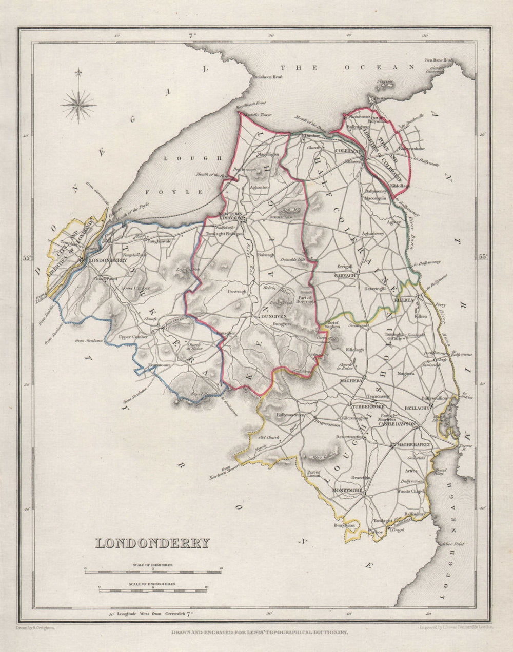 COUNTY LONDONDERRY antique map for LEWIS by CREIGHTON & DOWER. Ulster 1846