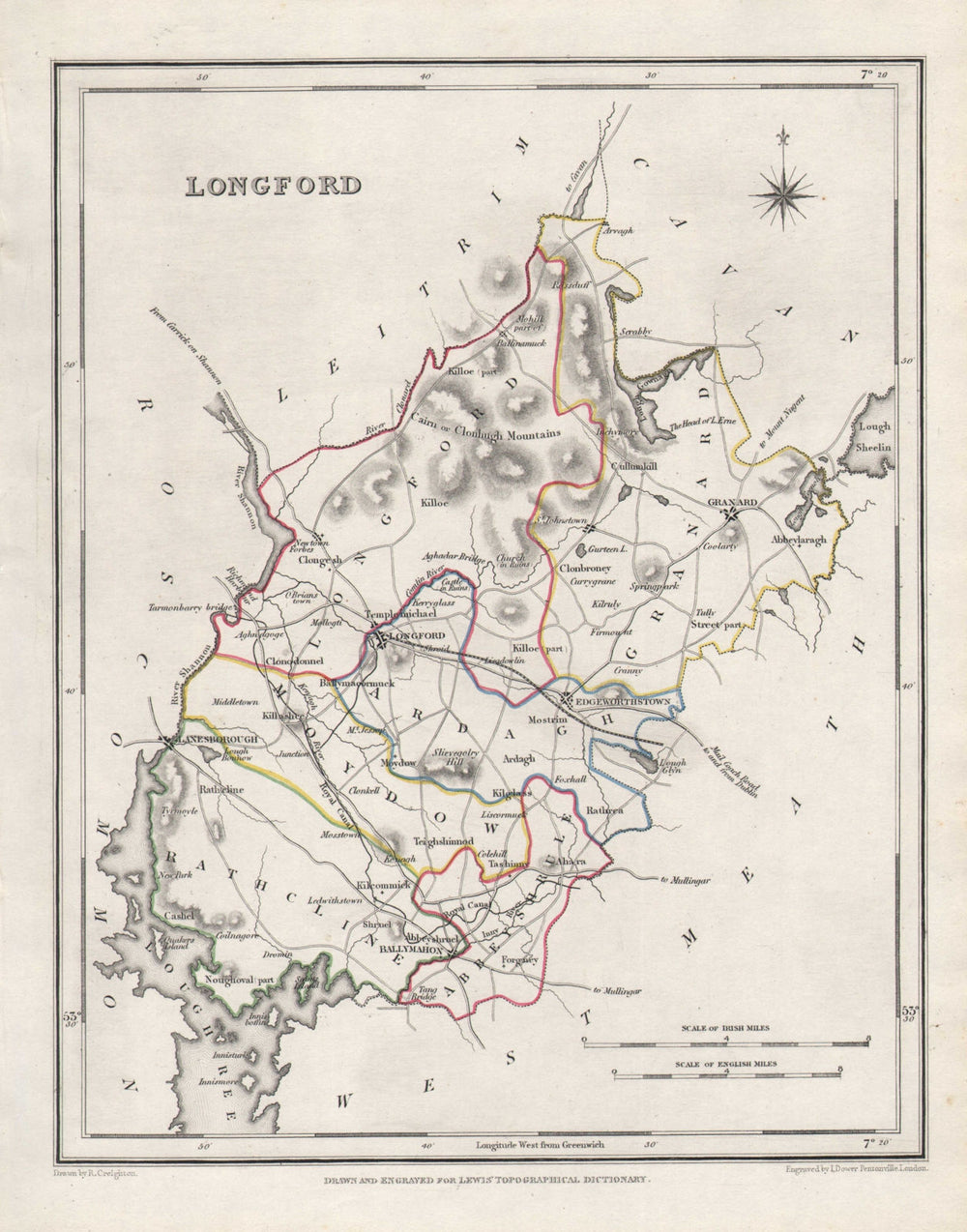 COUNTY LONGFORD antique map for LEWIS by CREIGHTON & DOWER. Ireland 1846