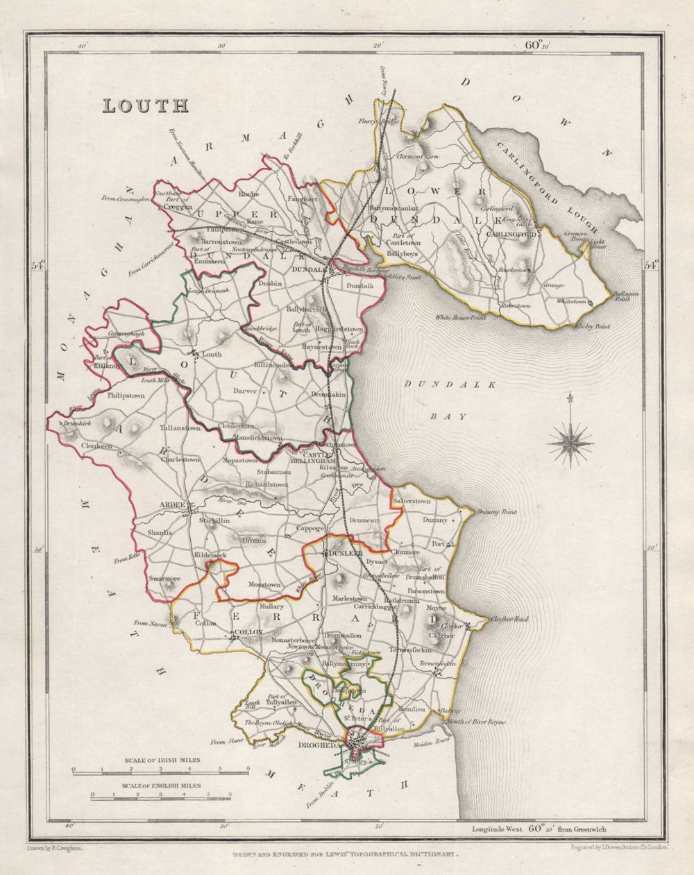 COUNTY LOUTH antique map for LEWIS by CREIGHTON & DOWER. Ireland 1846 old