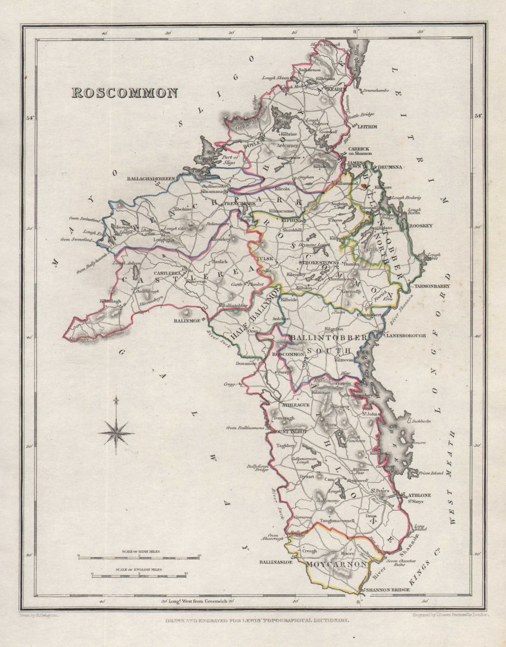 COUNTY ROSCOMMON antique map for LEWIS by CREIGHTON & DOWER. Ireland 1846