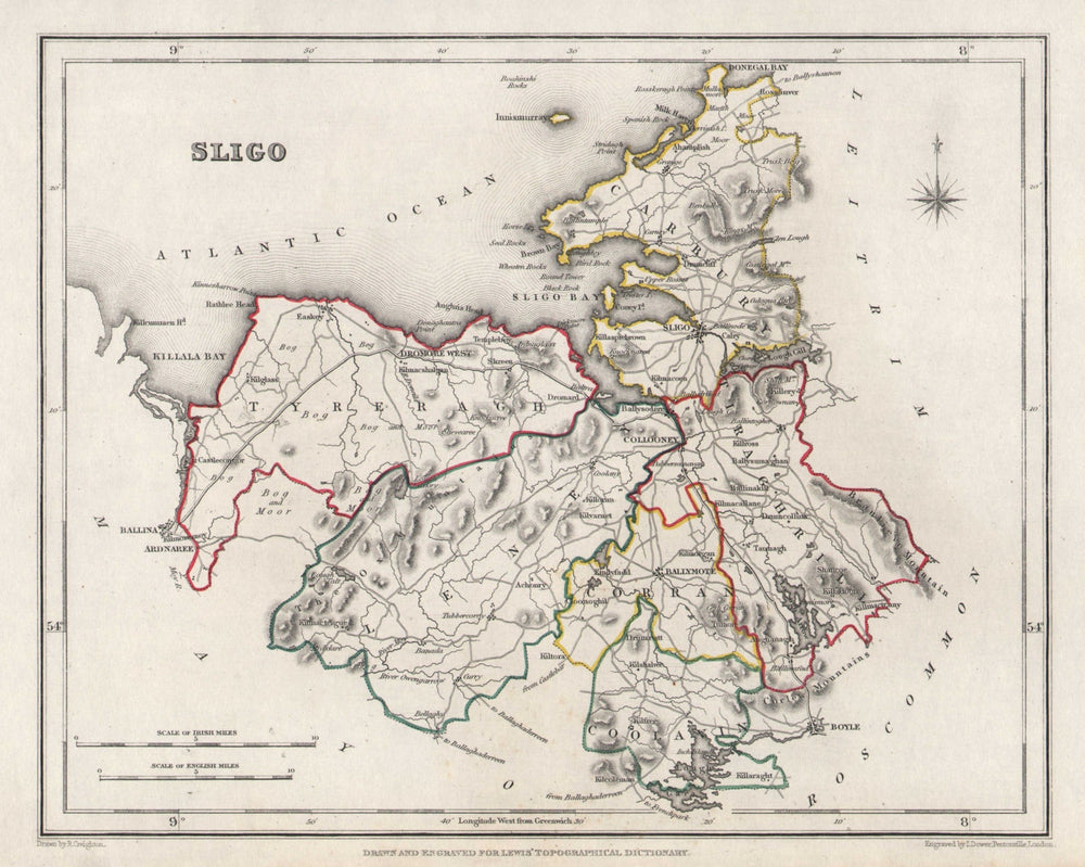 COUNTY SLIGO antique map for LEWIS by CREIGHTON & DOWER. Ireland 1846 old