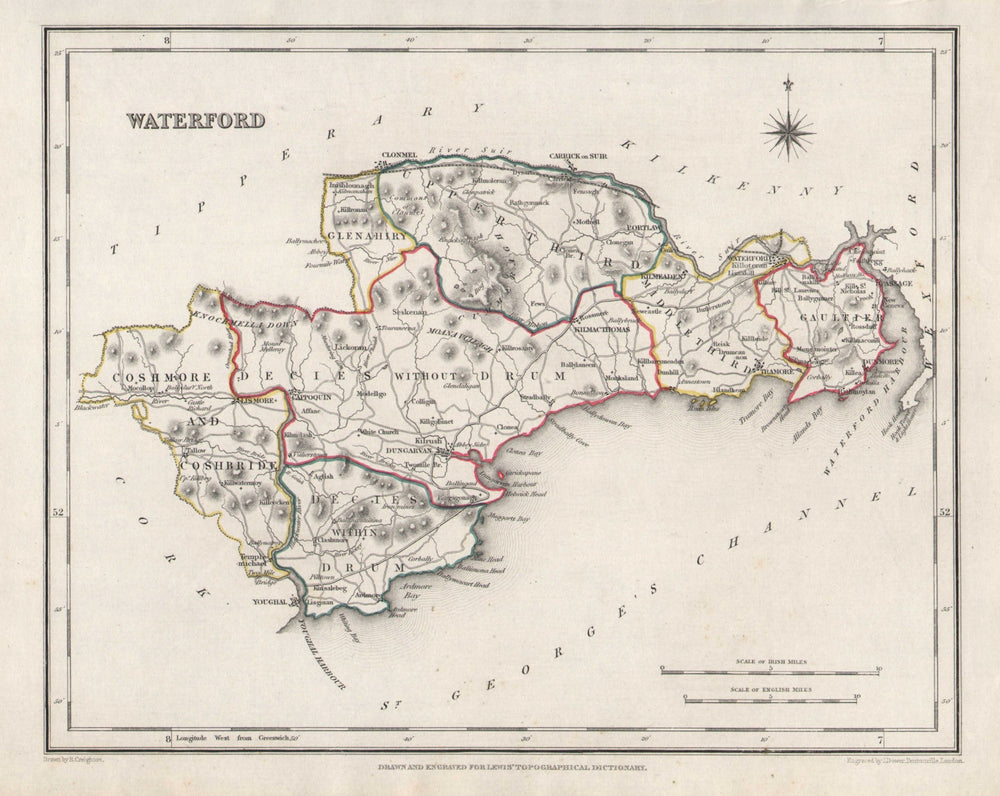 COUNTY WATERFORD antique map for LEWIS by CREIGHTON & DOWER. Ireland 1846