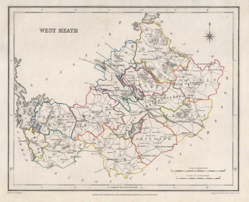 COUNTY WESTMEATH antique map for LEWIS by CREIGHTON & DOWER. Ireland 1846