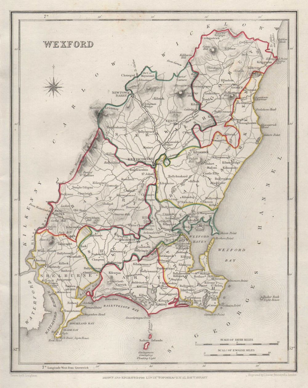 COUNTY WEXFORD antique map for LEWIS by CREIGHTON & DOWER. Ireland 1846
