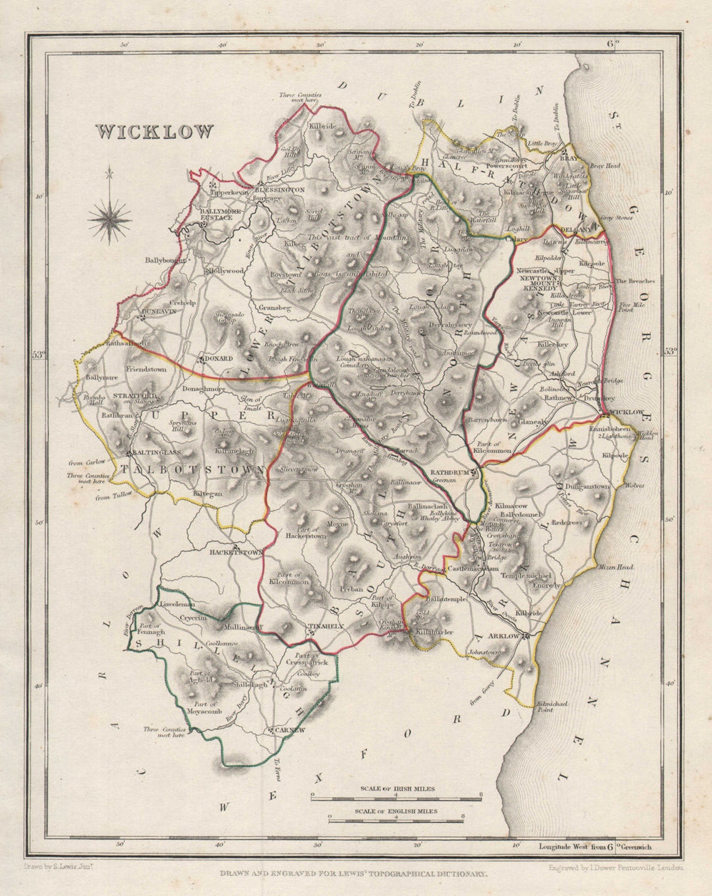 COUNTY WICKLOW antique map for LEWIS by DOWER. Ireland 1846 old