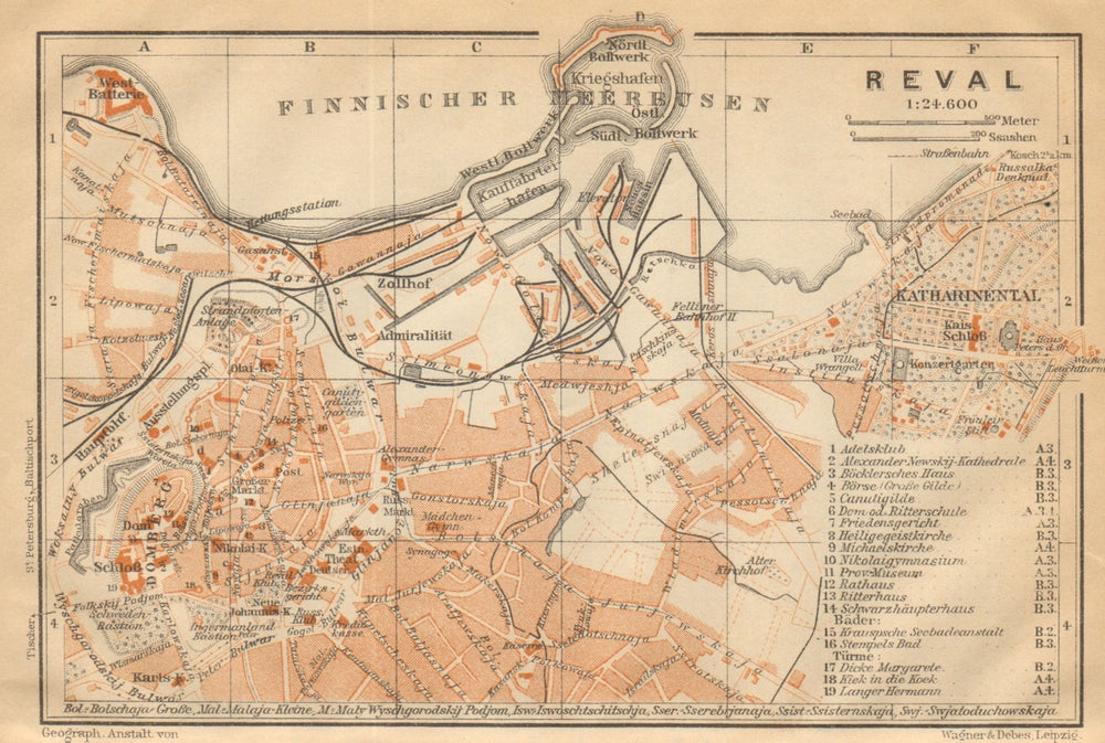 Tallinn town/city plan linna kaart. Estonia. Reval. BAEDEKER 1912 old map