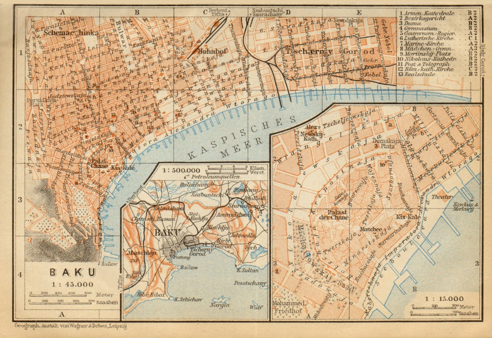 Baku town/city plan. Azerbaijan. BAEDEKER 1912 old antique map chart